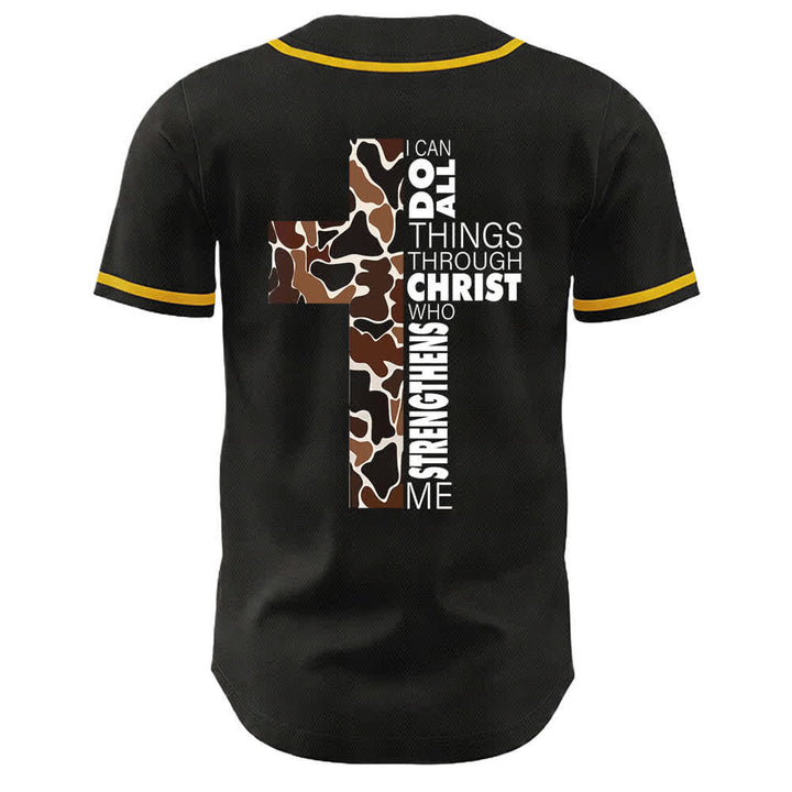 Christianartworkshop Leopard Print Cross I Can Do All Things Through Christ Unisex Baseball Jersey - image 1