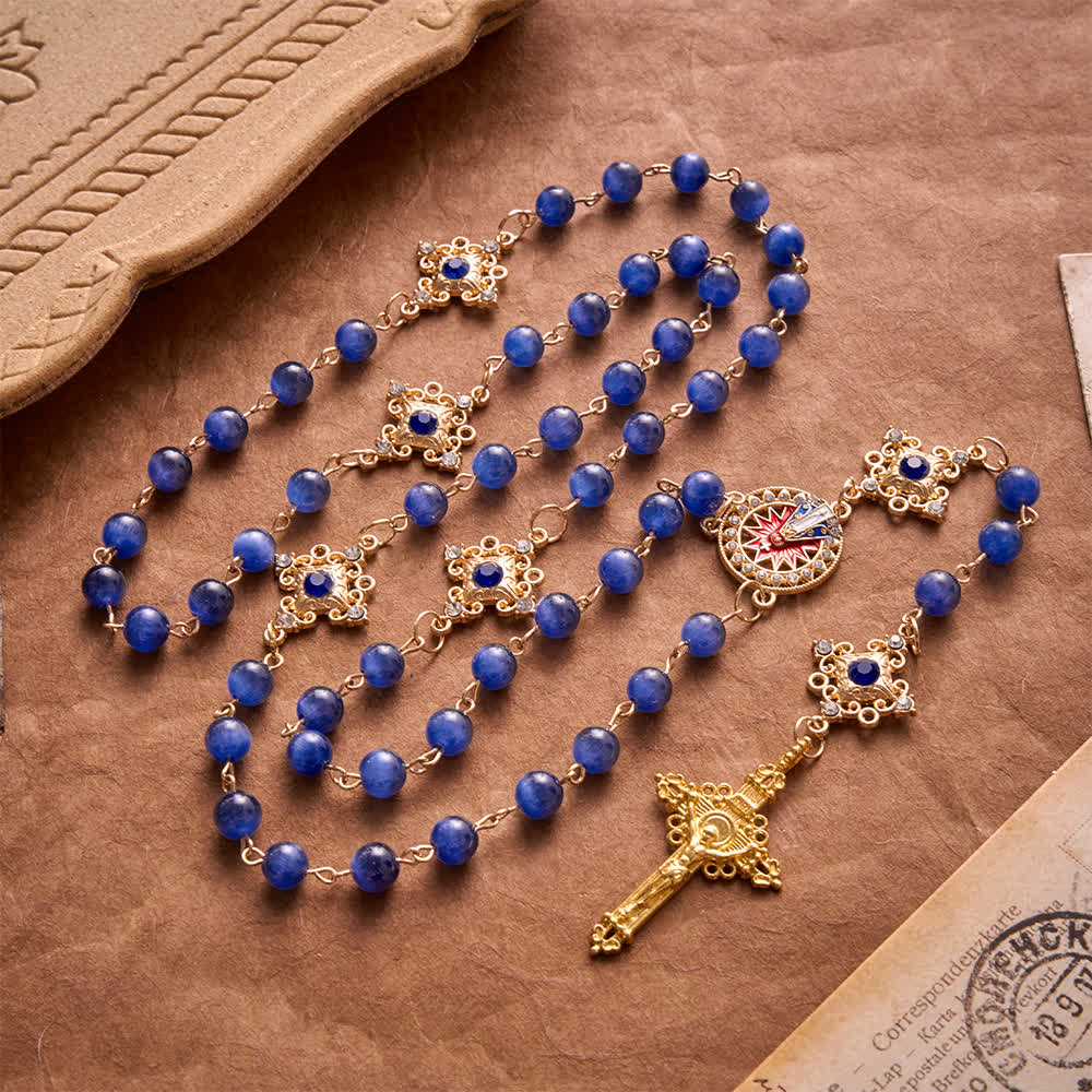 Christianartworkshop Vintage Filigree Blue Cat’s Eye Bead Rosary: Emblem of Calming Heavenly Radiance - Blue Cat's Eyes Rosary - image 0