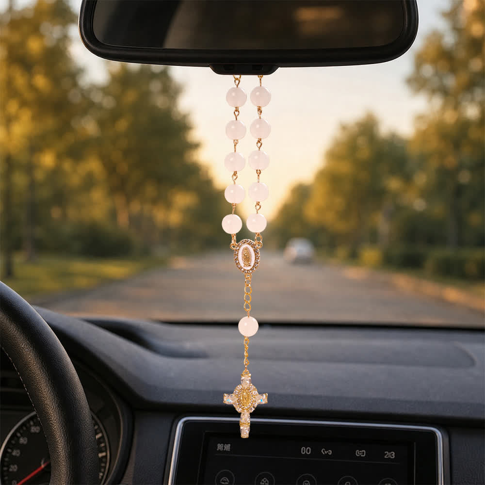 Christianartworkshop Multi-Color Stained Glass Pocket Car Rosary With Jeweled Our Lady of Guadalupe Cross - image 23