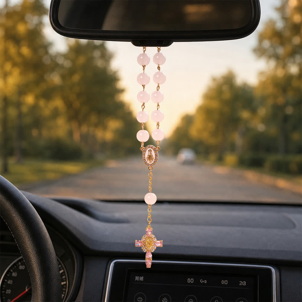 Christianartworkshop Multi-Color Stained Glass Pocket Car Rosary With Jeweled Our Lady of Guadalupe Cross - image 18