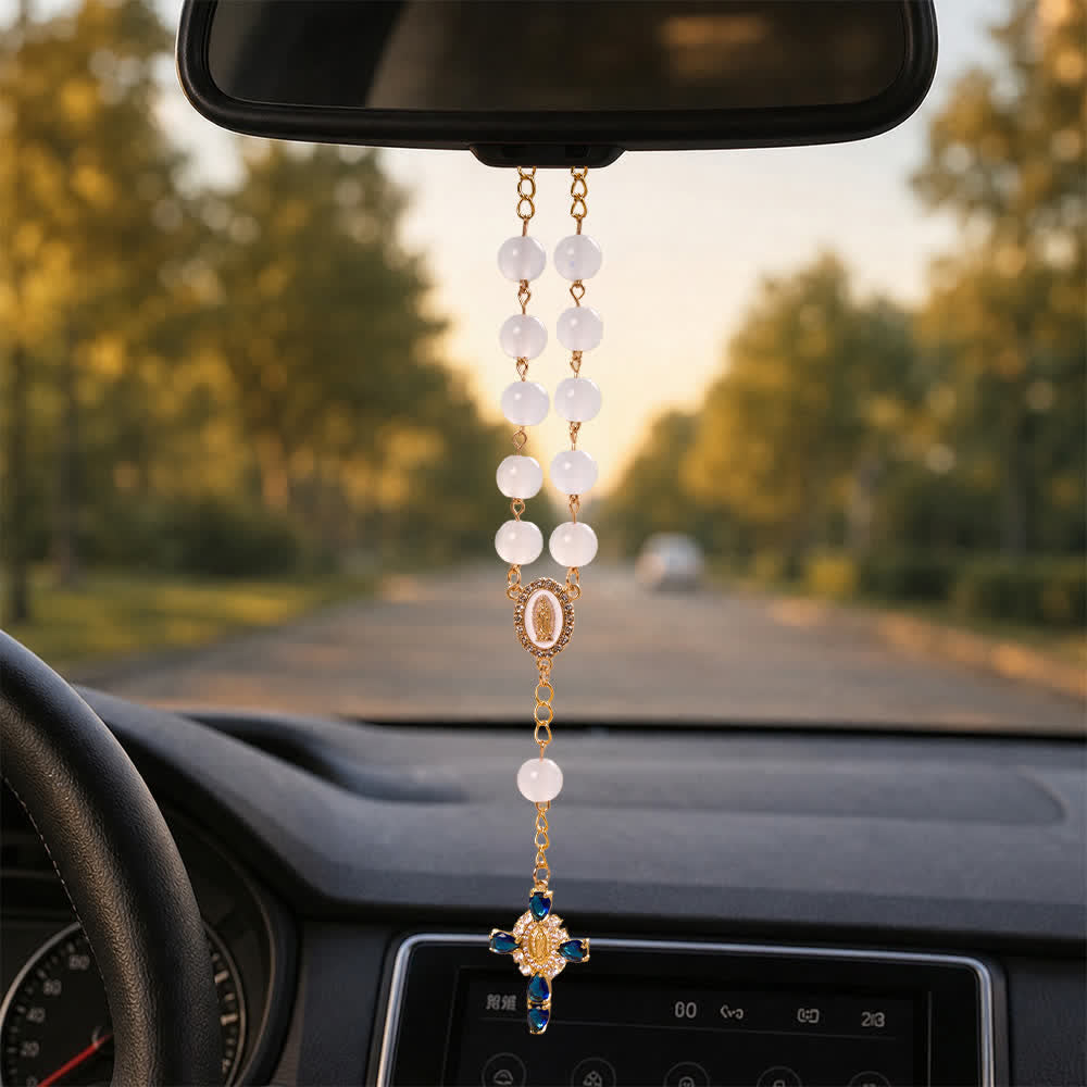 Christianartworkshop Multi-Color Stained Glass Pocket Car Rosary With Jeweled Our Lady of Guadalupe Cross - image 28