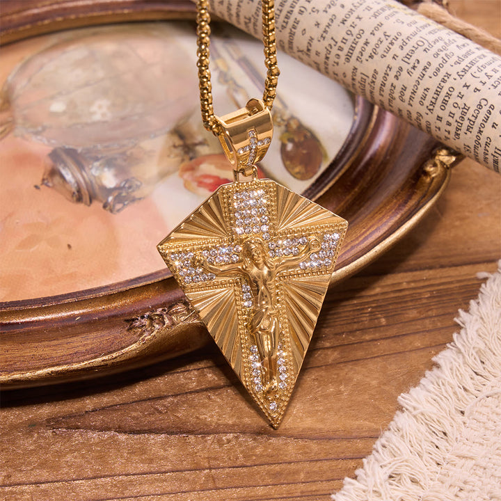Christianartworkshop Radiant Sunburst Diamond Crucifix Pendant Necklace: Emblem of Redemptive Heavenly Light - Crucifix - image 0