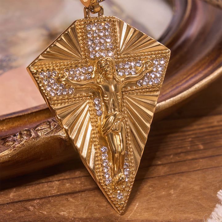Christianartworkshop Radiant Sunburst Diamond Crucifix Pendant Necklace: Emblem of Redemptive Heavenly Light - image 1