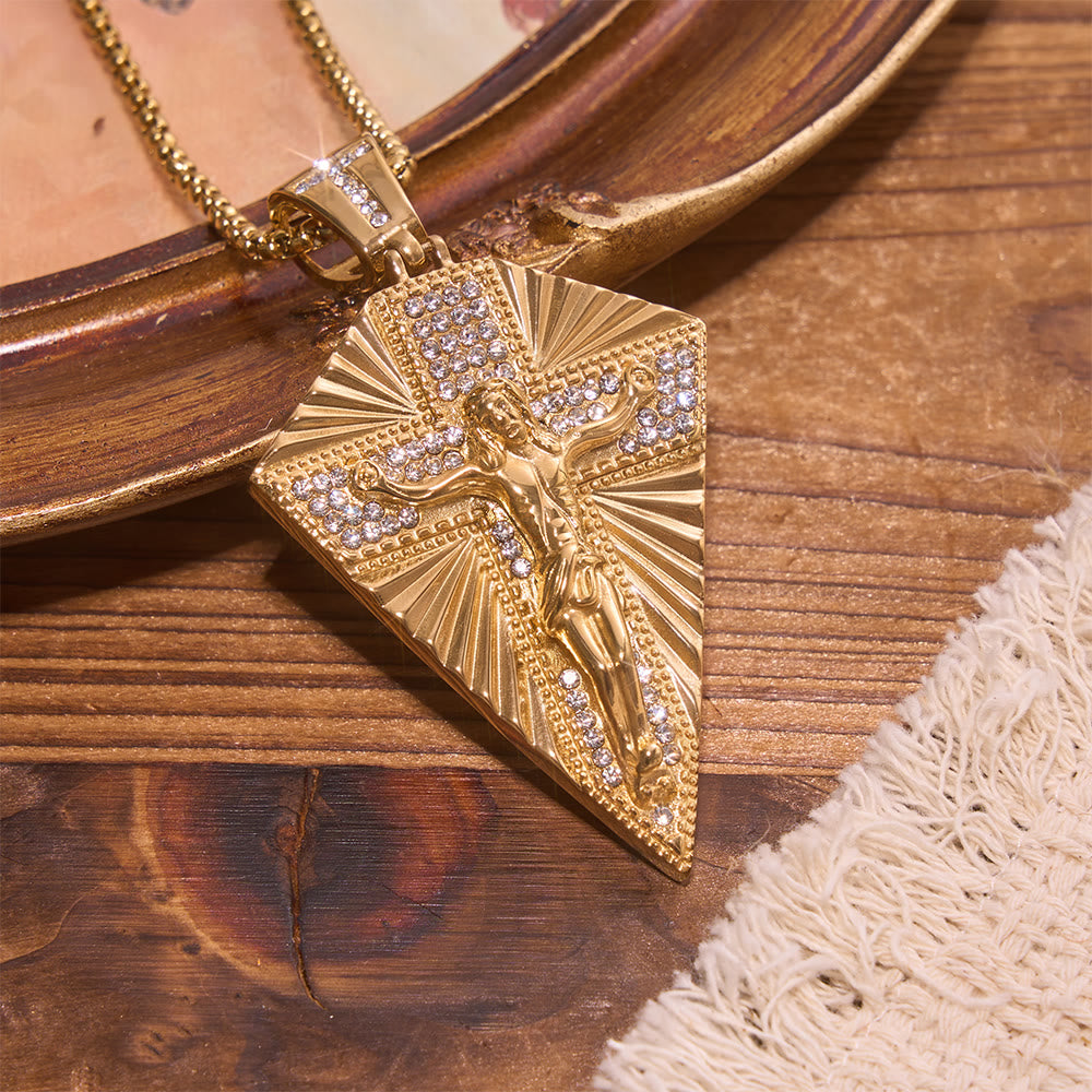 Christianartworkshop Radiant Sunburst Diamond Crucifix Pendant Necklace: Emblem of Redemptive Heavenly Light - image 2