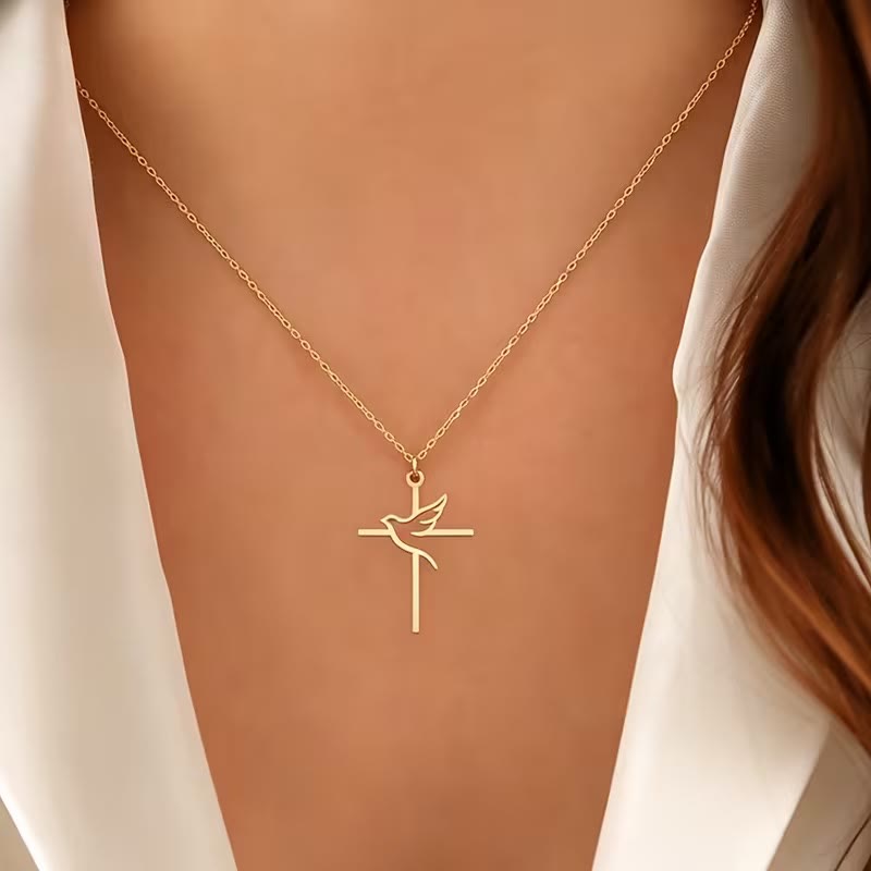 Christianartworkshop Minimal Outline Dove Cross Pendant Necklace: Emblem of Pure Heavenly Peace - image 1