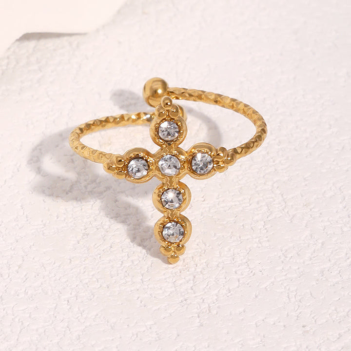 Christianartworkshop Twisted Band Adjustable Cross Stone Ring: Emblem of Radiant Heavenly Blessing - Golden( Suitable for US Sizes 6-9 ) - image 5