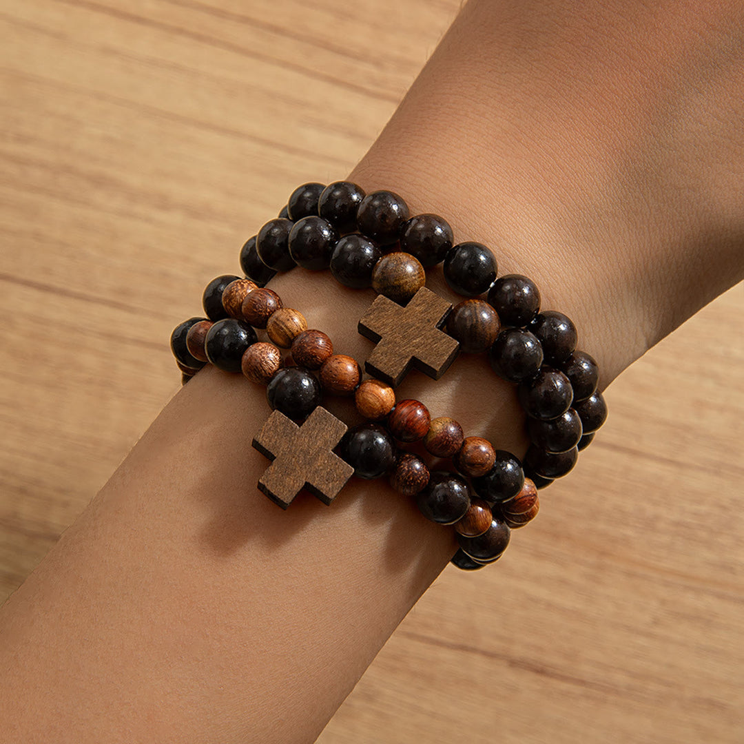 Christianartworkshop Natural Wooden Bead Cross Stretch Bracelet: Emblem of Stable Heavenly Shelter - G - image 6