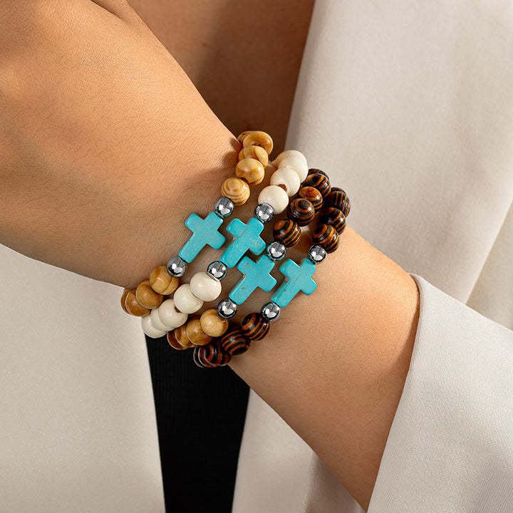 Christianartworkshop Natural Wooden Bead Cross Stretch Bracelet: Emblem of Stable Heavenly Shelter - A - image 0