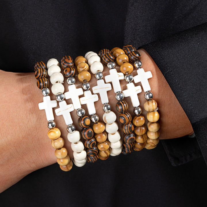 Christianartworkshop Natural Wooden Bead Cross Stretch Bracelet: Emblem of Stable Heavenly Shelter - D - image 3