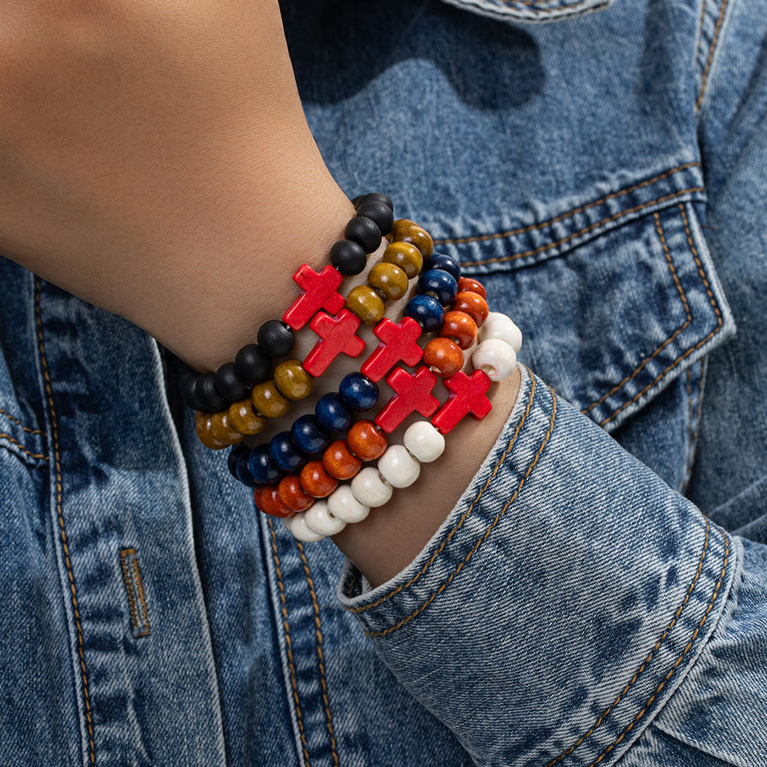 Christianartworkshop Natural Wooden Bead Cross Stretch Bracelet: Emblem of Stable Heavenly Shelter - H - image 7