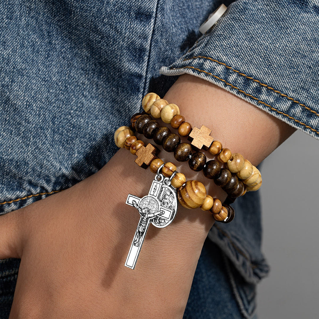 Christianartworkshop Natural Wooden Bead Cross Stretch Bracelet: Emblem of Stable Heavenly Shelter - I - image 8