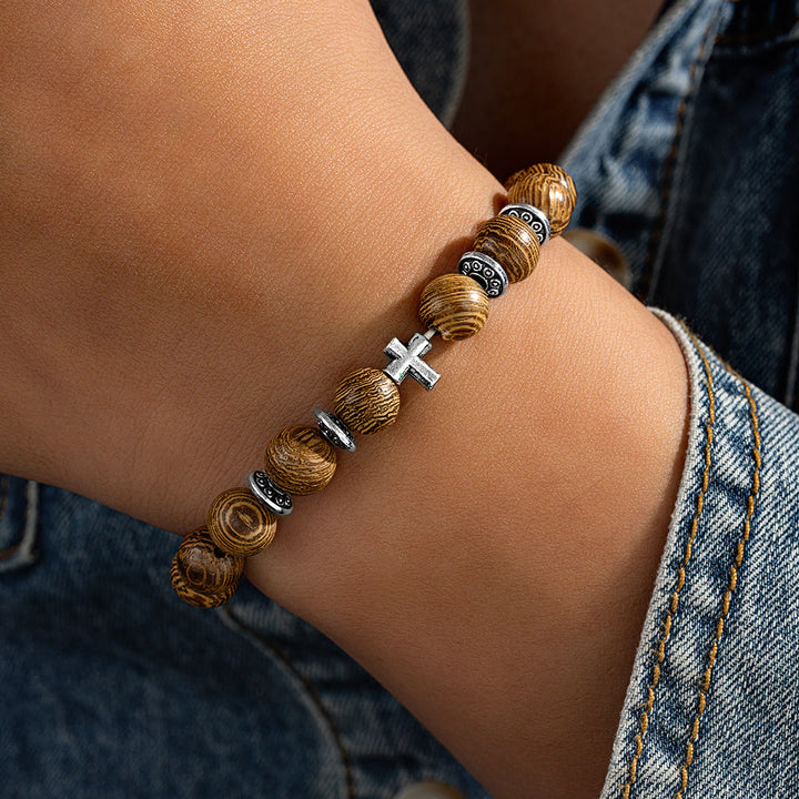 Christianartworkshop Natural Wooden Bead Cross Stretch Bracelet: Emblem of Stable Heavenly Shelter - J - image 9