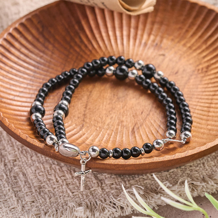 Christianartworkshop Round Bead Wrap Bracelet With Cross & Holy Medal: Emblem of Pure Heavenly Mercy - Silver - image 8