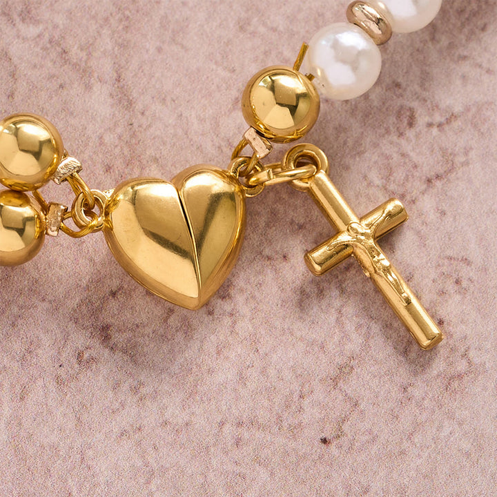 Christianartworkshop Round Bead Wrap Bracelet With Cross & Holy Medal: Emblem of Pure Heavenly Mercy - image 3