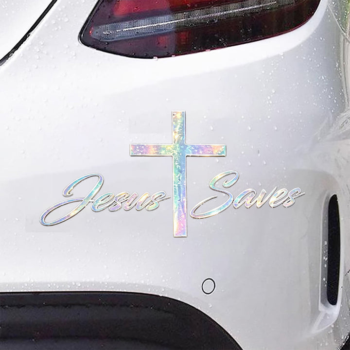 Christianartworkshop Holographic Jesus Saves Cross Car Sticker: Emblem of Radiant Heavenly Redemption - image 2