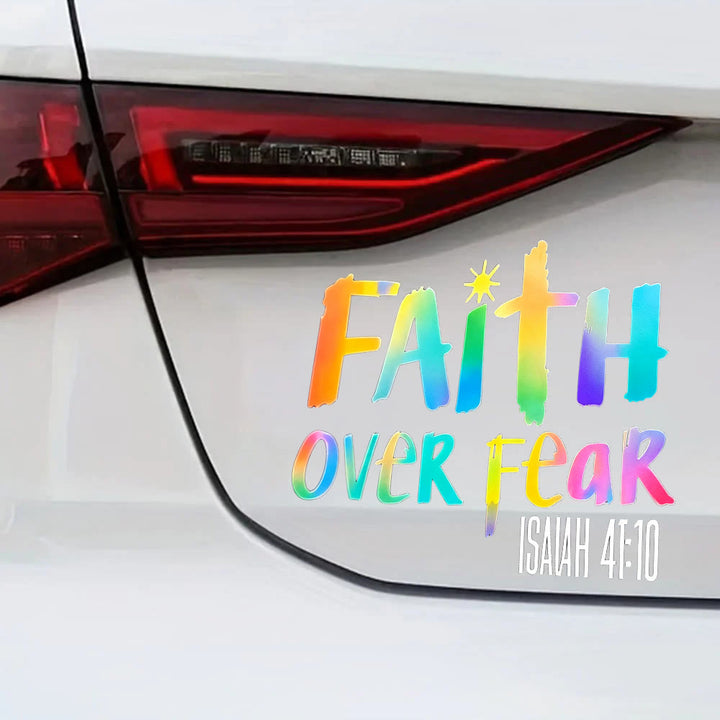Christianartworkshop Hologram Faith Over Fear Scripture Car Sticker: Emblem of Courageous Heavenly Fortitude - Set of 10 - image 0