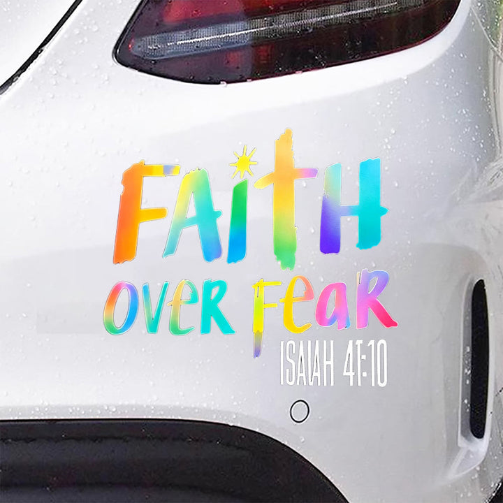 Christianartworkshop Hologram Faith Over Fear Scripture Car Sticker: Emblem of Courageous Heavenly Fortitude - image 1