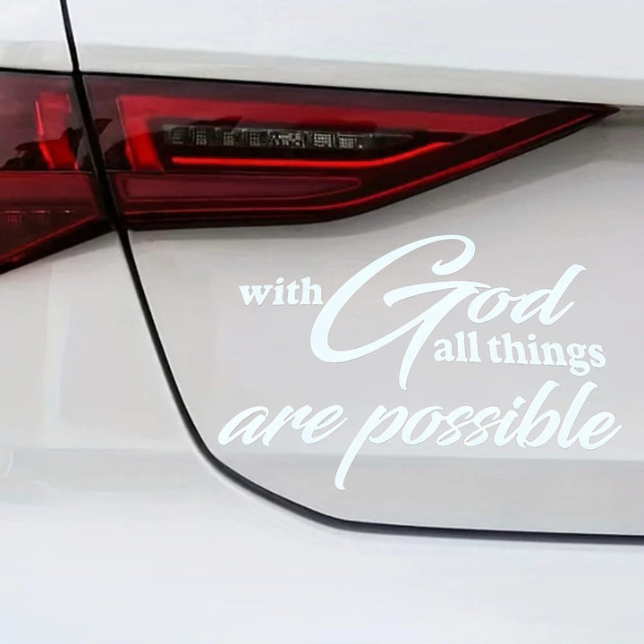 Christianartworkshop Cursive Scripture Promise Car Sticker: Emblem of Mighty Heavenly Possibility - White - Set of 10 - image 0