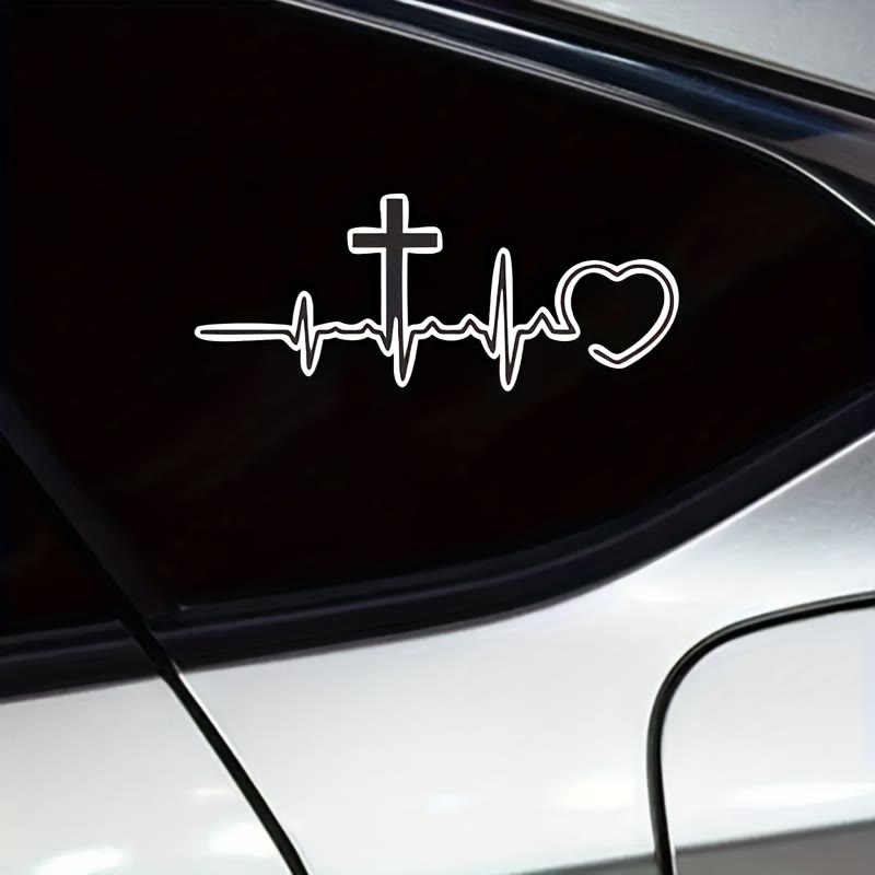 Christianartworkshop ECG Line Cross & Heart Car Sticker: Emblem of Lifelong Heavenly Love - image 1