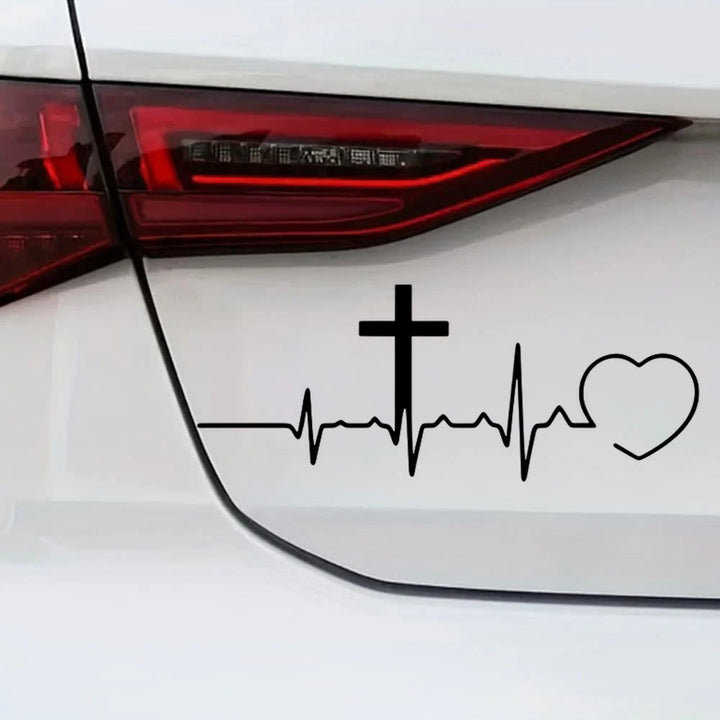 Christianartworkshop ECG Line Cross & Heart Car Sticker: Emblem of Lifelong Heavenly Love - image 3