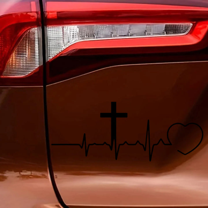 Christianartworkshop ECG Line Cross & Heart Car Sticker: Emblem of Lifelong Heavenly Love - image 6