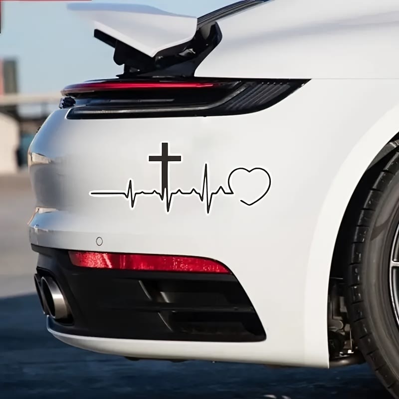 Christianartworkshop ECG Line Cross & Heart Car Sticker: Emblem of Lifelong Heavenly Love - Set of 10 - image 0