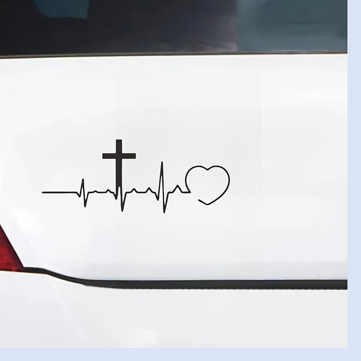 Christianartworkshop ECG Line Cross & Heart Car Sticker: Emblem of Lifelong Heavenly Love - image 2