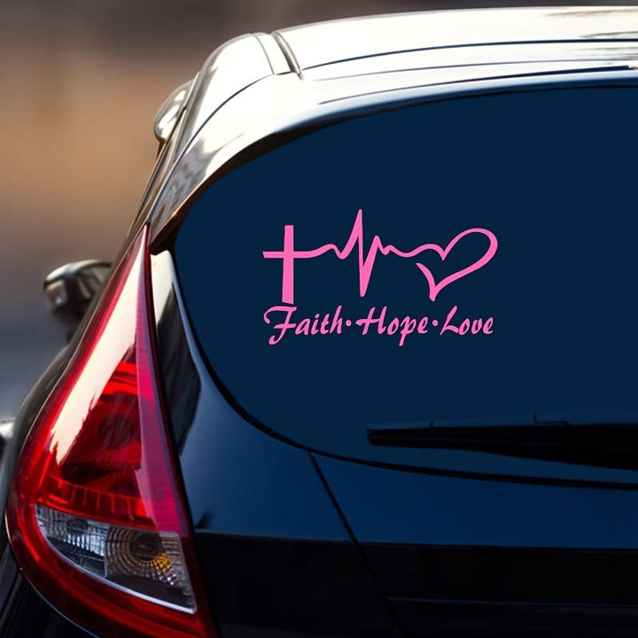 Christianartworkshop Lifeline Cross Heart Faith Hope Love Car Sticker: Emblem of Complete Heavenly Blessing - Pink - Set of 10 - image 0