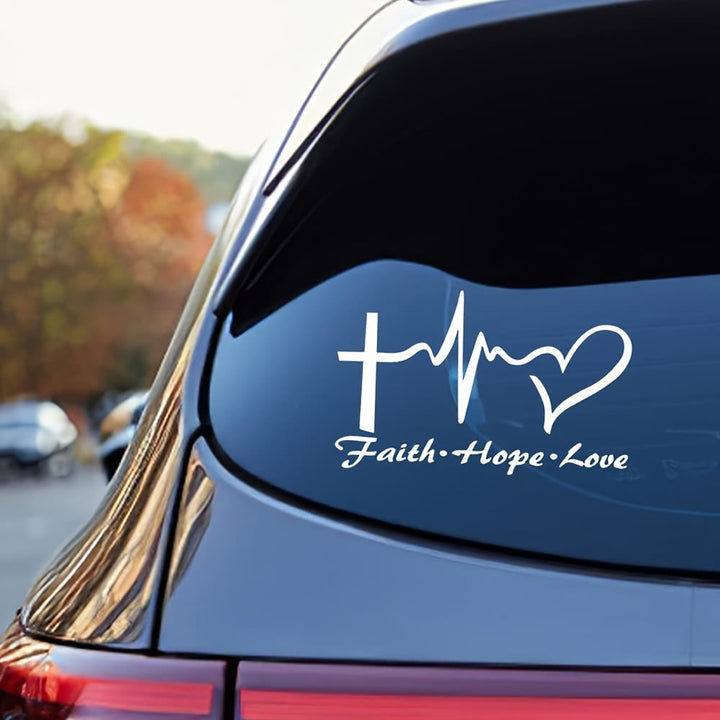 Christianartworkshop Lifeline Cross Heart Faith Hope Love Car Sticker: Emblem of Complete Heavenly Blessing - White - Set of 10 - image 1