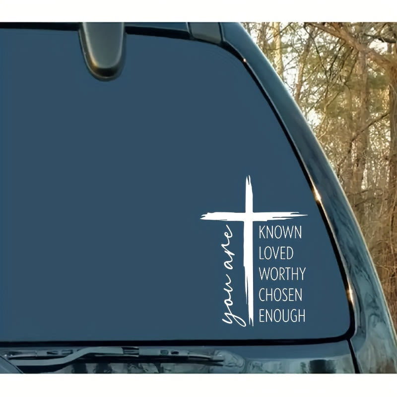 Christianartworkshop Brushstroke Cross Affirmation Car Sticker: Emblem of Warm Heavenly Self-Affirmation - image 1