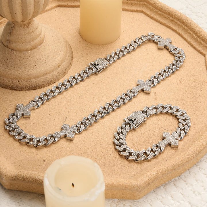 Christianartworkshop Iced Out Cuban Link Cross Necklace: Emblem of Bold Heavenly Fortitude - Silver - image 0