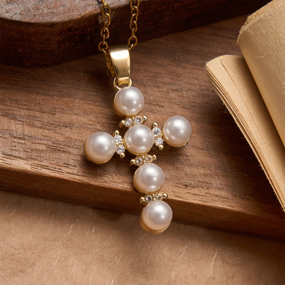 Christianartworkshop Lustrous Pearl Inlaid Diamond Cross Pendant Necklace: Emblem of Pure Heavenly Serenity - image 4