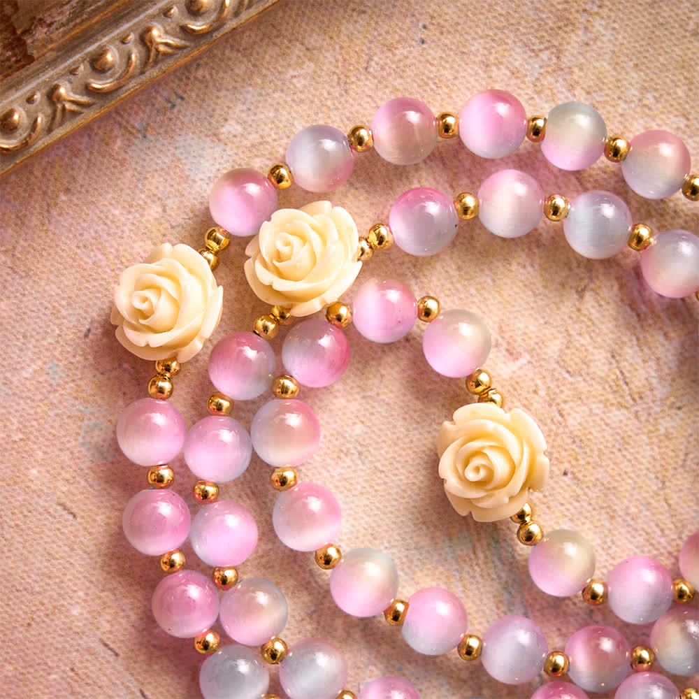 Christianartworkshop Dreamy Gradient Stained Glass Rose Rosary With St.Theresa Medallion - image 5