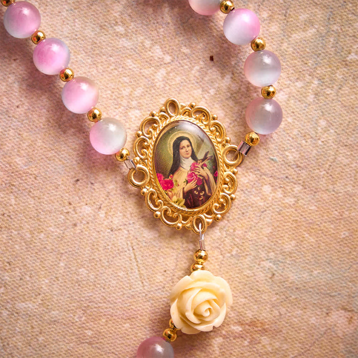 Christianartworkshop Dreamy Gradient Stained Glass Rose Rosary With St.Theresa Medallion - image 6