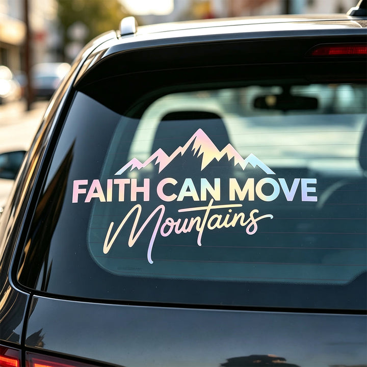 Christianartworkshop Holographic Mountain Faith Quote Car Sticker: Emblem of Unshakable Heavenly Courage - image 3