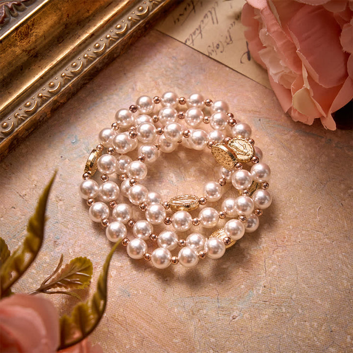 Christianartworkshop Multi-Loop Pearl Bracelet Rosary With Embossed Our Lady Medal: Emblem of Mild Heavenly Mercy - image 7