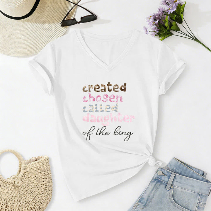 Christianartworkshop Chosen Daughter Graphic Heather Charcoal Women's V Neck Tee - White - 2XL - image 2