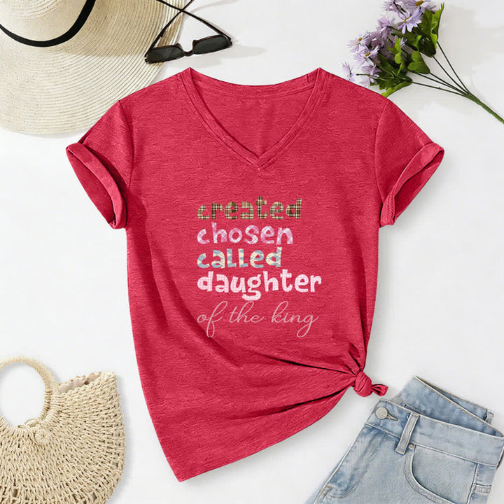 Christianartworkshop Chosen Daughter Graphic Heather Charcoal Women's V Neck Tee - Red - 2XL - image 22