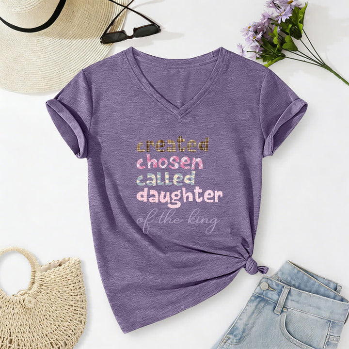 Christianartworkshop Chosen Daughter Graphic Heather Charcoal Women's V Neck Tee - Purple - 2XL - image 4