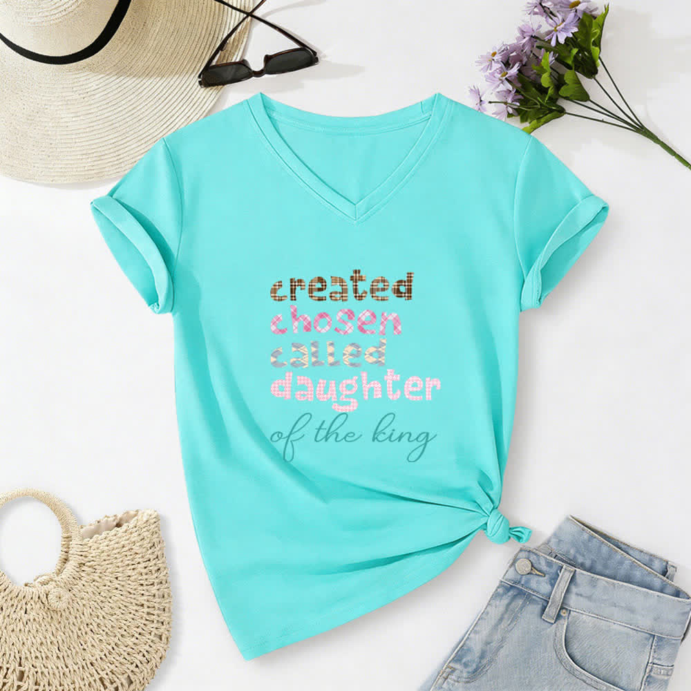 Christianartworkshop Chosen Daughter Graphic Heather Charcoal Women's V Neck Tee - Blue - 2XL - image 18