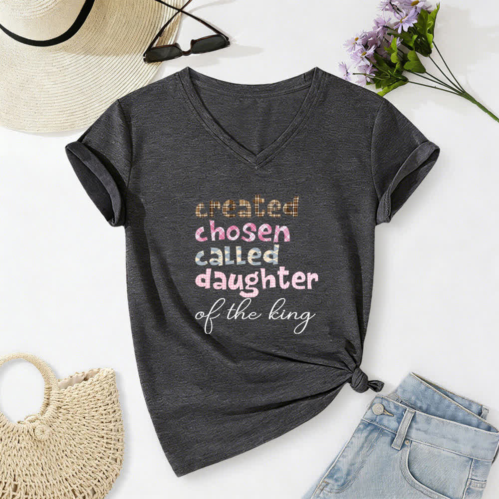 Christianartworkshop Chosen Daughter Graphic Heather Charcoal Women's V Neck Tee - Dark Grey - 2XL - image 0