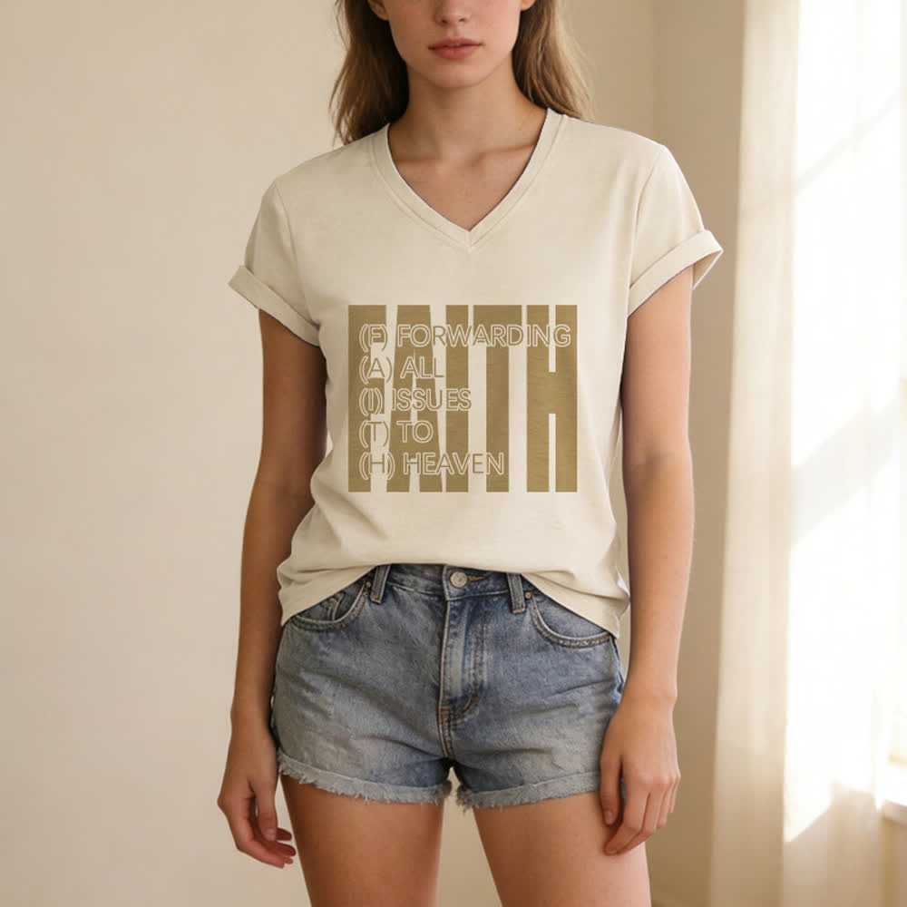 Christianartworkshop Faith Block Print Rolled Sleeve Women’s V Neck Tee - image 25