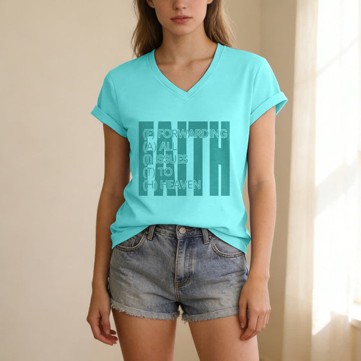 Christianartworkshop Faith Block Print Rolled Sleeve Women’s V Neck Tee - image 23