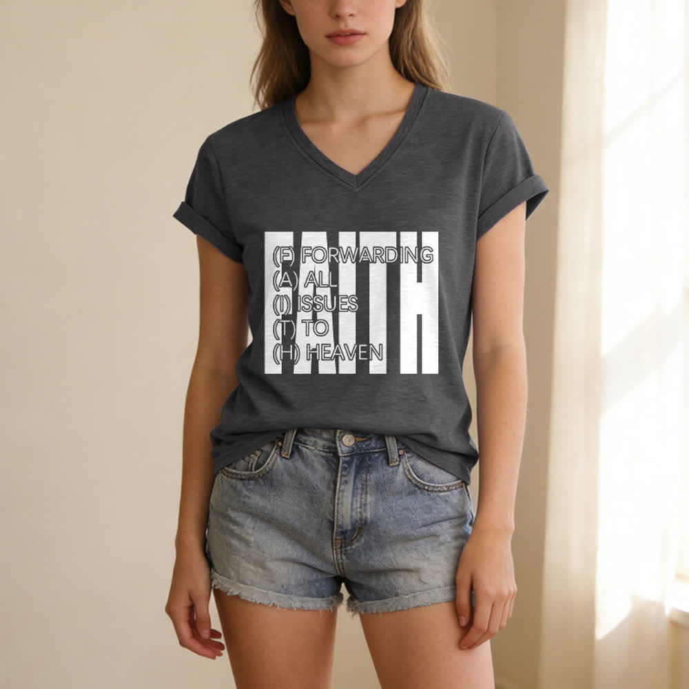 Christianartworkshop Faith Block Print Rolled Sleeve Women’s V Neck Tee - image 11