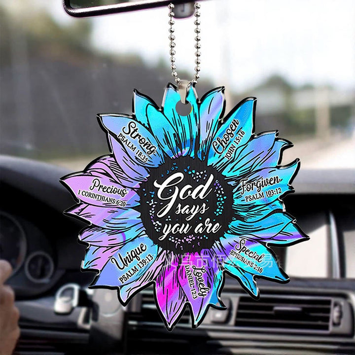 Christianartworkshop Faith Sunflower God Says You Are Car Pendant: Emblem of Warm Divine Affirmation - Holographic Gradient - image 3