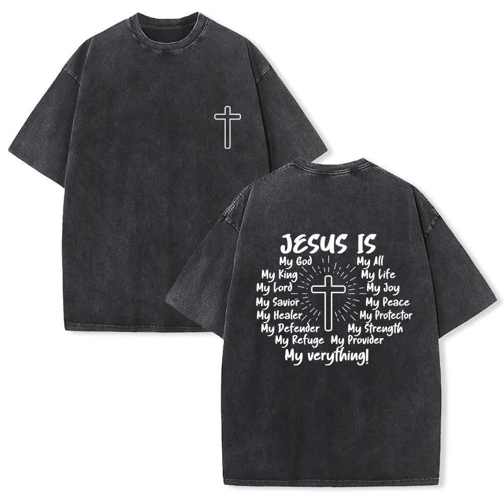 Christianartworkshop Jesus Is Cross Back Print Oversized Washed T-Shirt - Black - 4XL - image 0