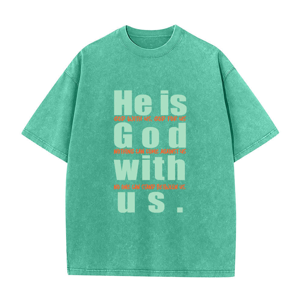 Christianartworkshop He Is God With Us Vintage Green Washed T-Shirt - Green - 4XL - image 1