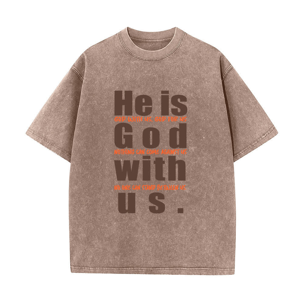 Christianartworkshop He Is God With Us Vintage Green Washed T-Shirt - Brown - 4XL - image 0