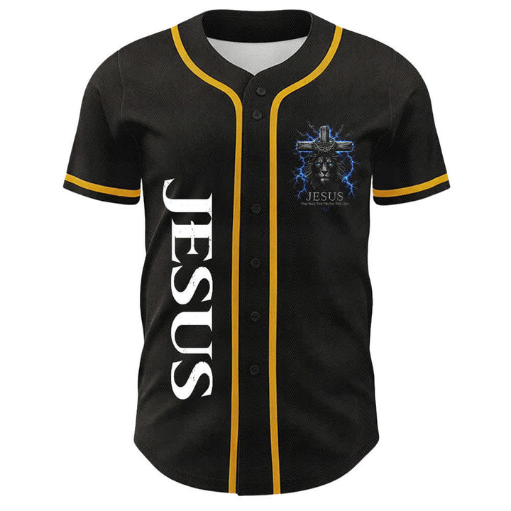 Christianartworkshop Jesus Lion Lightning Black Baseball Jersey - image 5