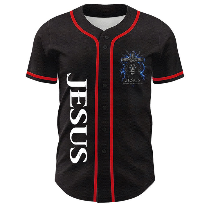 Christianartworkshop Jesus Lion Lightning Black Mesh Baseball Jersey - image 11